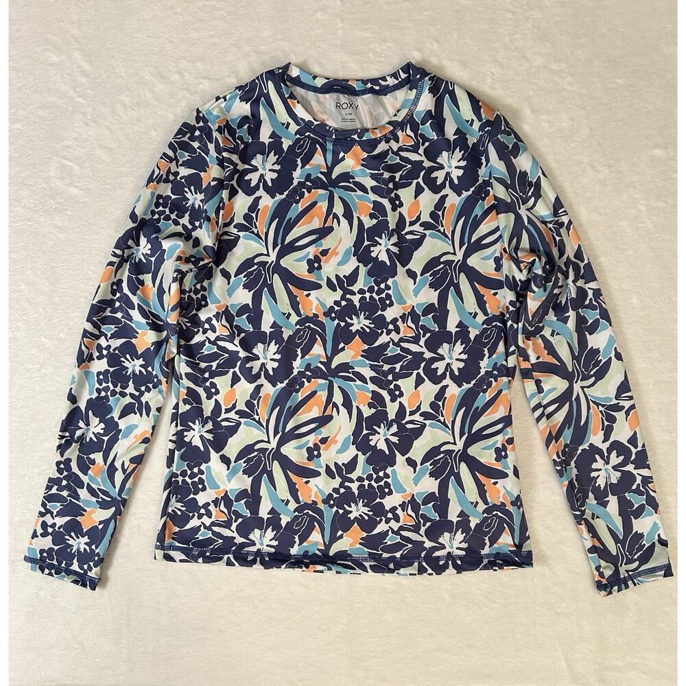 Roxy Rash Guard Size S Tropical Hawaiian Print Beach Bum Coastal Surf Pool Side